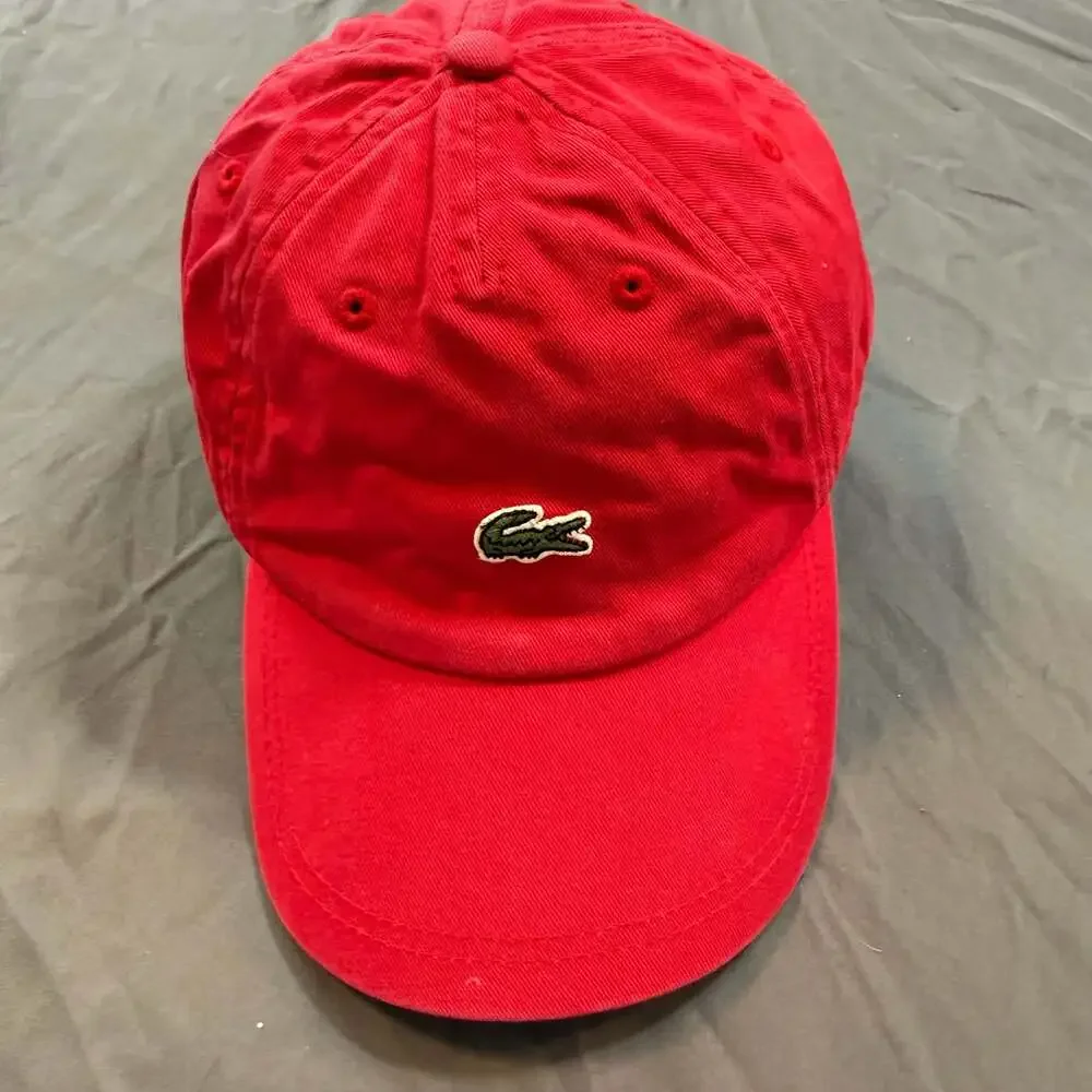 Lacoste RK4863 Red Small Croc Logo Cotton Dad Hat Cap Adjustable One Size